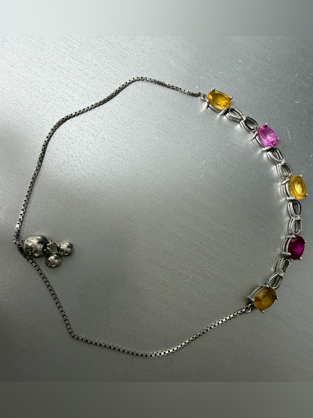 Stamps 925 Sterling Silver Pink and Yellow Gemstone Station bracelets